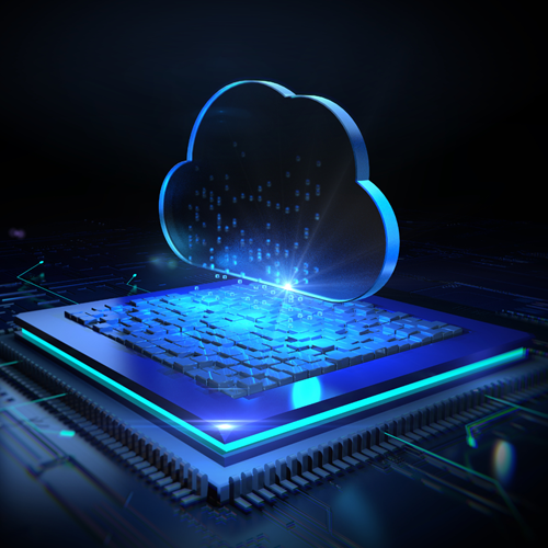 Cloud over a tech stack - decorative